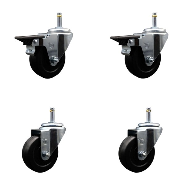 Service Caster 3.5'' Hard Rubber Wheel Swivel 7/16'' Grip Ring Stem Caster Set 2 Brakes, 4PK SCC-GR20S3514-HRS-PLB-716138-2-S-2 - main